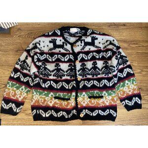 VTG Hit Wear Chunky Hand Knitted Dog Sweater Cardigan 100% Wool Size L/XL